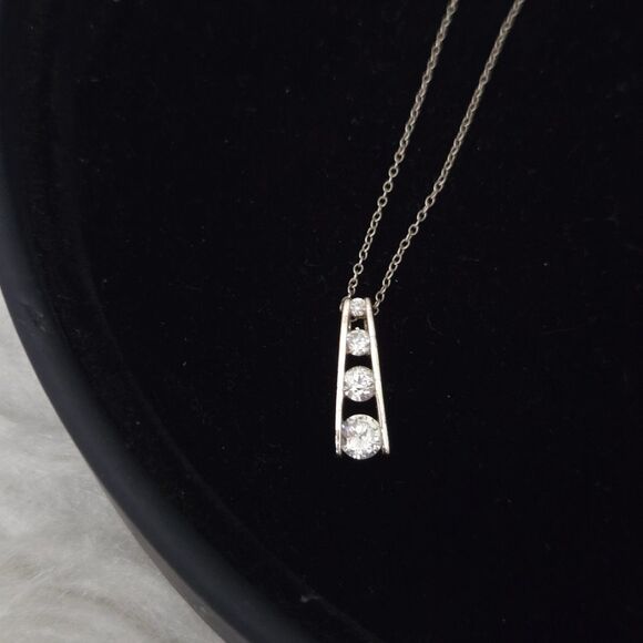 Sterling Silver 925 CZ Journey Ladder Pendant Necklace 19" - Picture 5 of 9